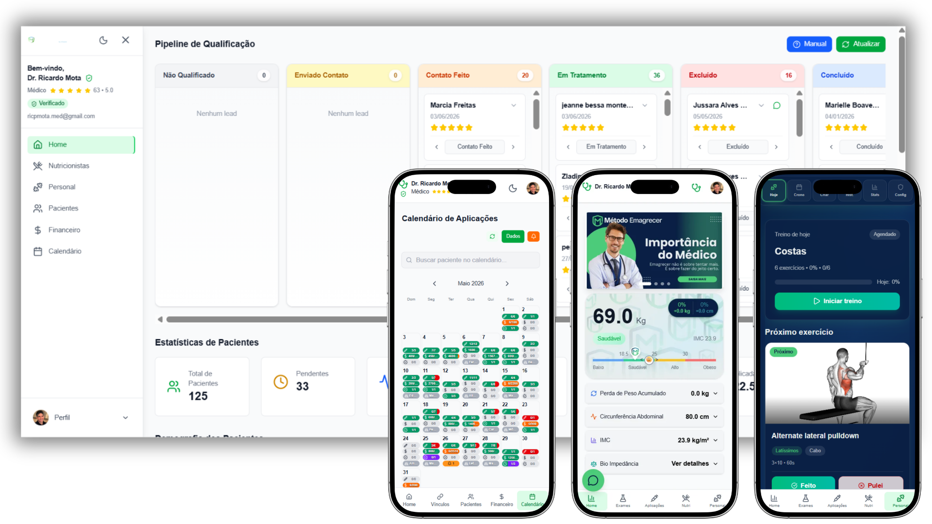Oftware — painel profissional, calendário, app do paciente e área de treino integrados